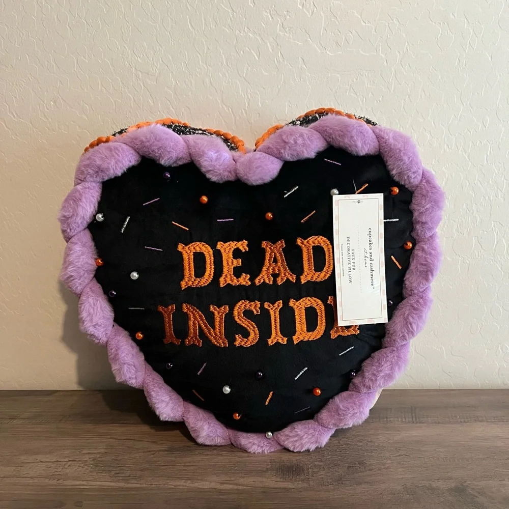 Cupcakes & Cashmere ‘Dead Inside’ Heart Shaped Cake Halloween Pillow